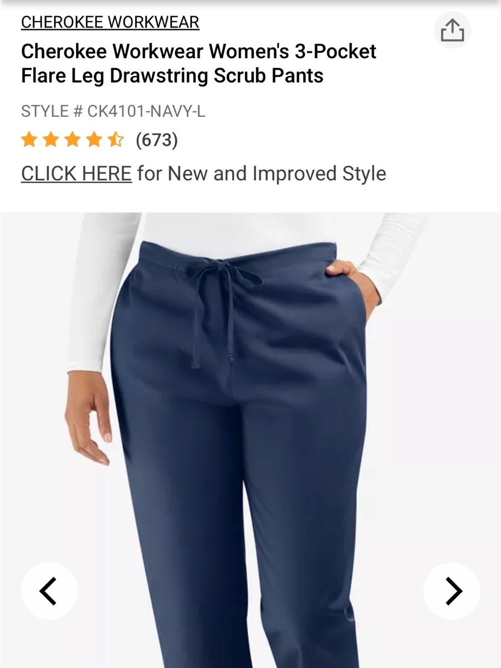 Cherokee Workwear Women's Navy Scrub Pants